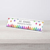 クレヨンカラフルズ&スター先生名 デスクネームプレート (正面)