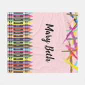 クレヨンカラフルネームピンクフリースブランケット フリースブランケット (正面(横))