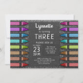 クレヨンカラフルレインボーグリッターアートファースト誕生日 招待状 (正面)