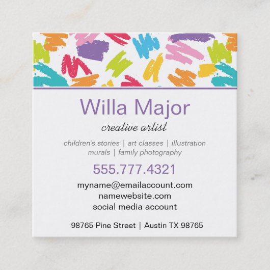 クレヨンカラースプラッシュアートクリエイティブ スクエア名刺 (正面)