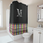 クレヨンキッズブラックトレンディーパターンモノグラム シャワーカーテン (インサイチュ)
