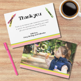 クレヨンキッズ2ndバースデーピンク写真 サンキューカード