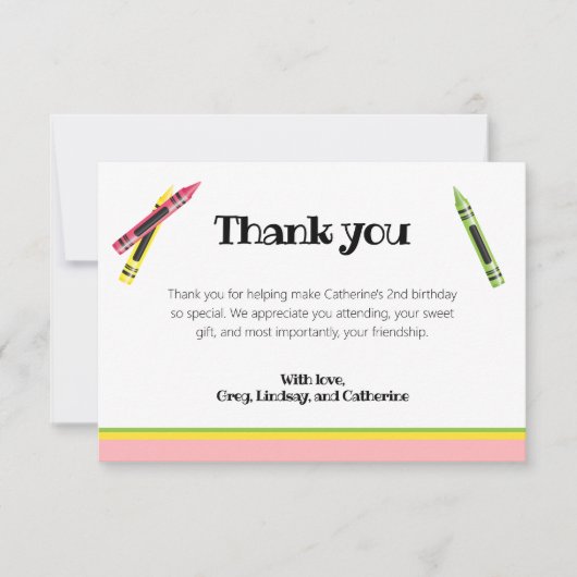 クレヨンキッズ2ndバースデーピンク写真 サンキューカード (正面)