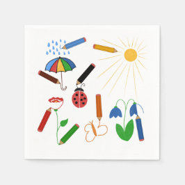 クレヨンスケッチアカラフルワールド スタンダードカクテルナプキン