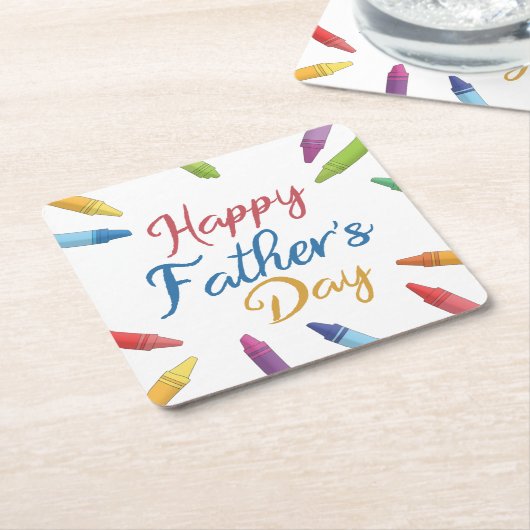 クレヨンズハッピーファーザーズデイタイポグラフィ |コースター スクエアペーパーコースター (アングル)