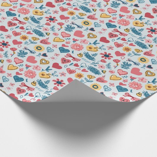 クレヨンパステルハート&フラワーズ ラッピングペーパー (角)
