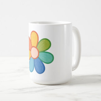 クレヨンパステルフラワーコーヒーマグ|キュートな虹色の子供たち コーヒーマグカップ