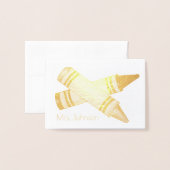 クレヨンパーソナライズされたアート先生スクール教室 箔カード (封筒付き正面)