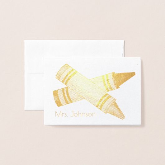 クレヨンパーソナライズされたアート先生スクール教室 箔カード (封筒付き正面)