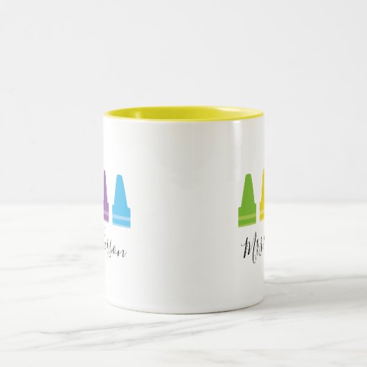 クレヨンパーソナライズされた先生マグカップ、かわいい先生マグカップ、 ツートーンマグカップ (中央)