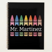 クレヨンパーソナライズされた先生名可愛いバックスクール プランナー手帳 (正面)