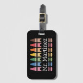 クレヨンパーソナライズされた先生名可愛いバックスクール ラゲッジタグ (正面縦)