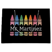 クレヨンパーソナライズされた先生名可愛いバックスクール ラージペーパーバッグ (正面)