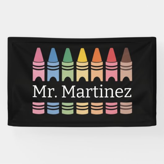 クレヨンパーソナライズされた先生名可愛いバックスクール 横断幕 (横)