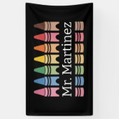 クレヨンパーソナライズされた先生名可愛いバックスクール 横断幕 (縦)