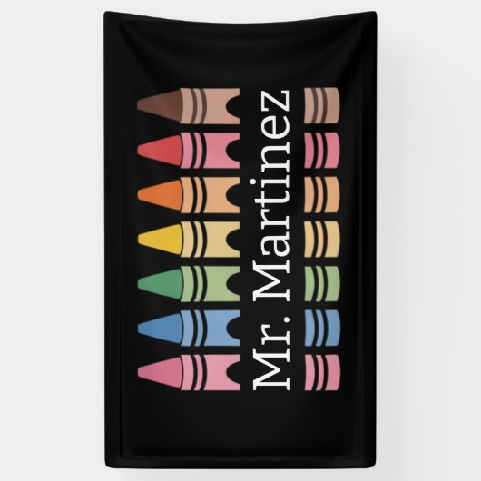 クレヨンパーソナライズされた先生名可愛いバックスクール 横断幕 (縦)