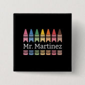 クレヨンパーソナライズされた先生名可愛いバックスクール 缶バッジ (正面)