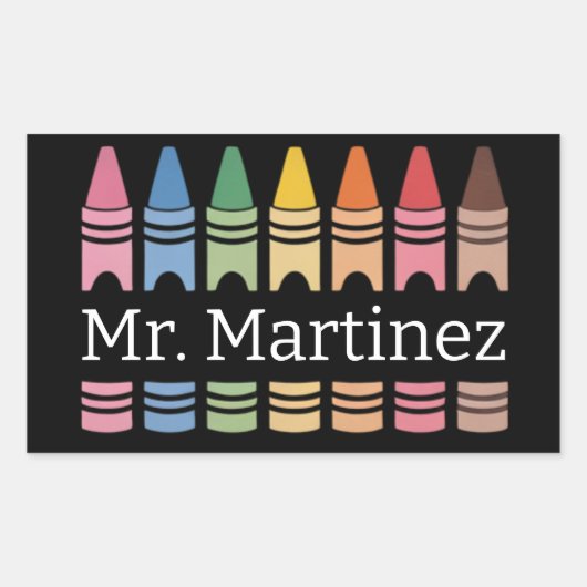 クレヨンパーソナライズされた先生名可愛いバックスクール 長方形シール (正面)