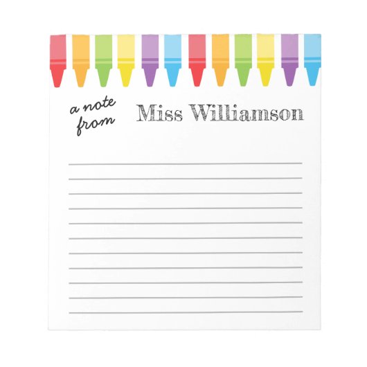 クレヨンパーソナライズされた先生感謝ギフト ノートパッド (正面)