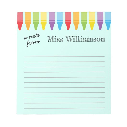 クレヨンパーソナライズされた先生感謝ギフト ノートパッド (正面)