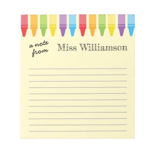 クレヨンパーソナライズされた先生感謝ギフト ノートパッド (正面)