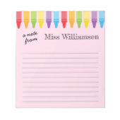 クレヨンパーソナライズされた先生感謝ギフト ノートパッド (正面)