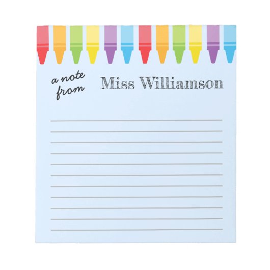 クレヨンパーソナライズされた先生感謝ギフト ノートパッド (正面)