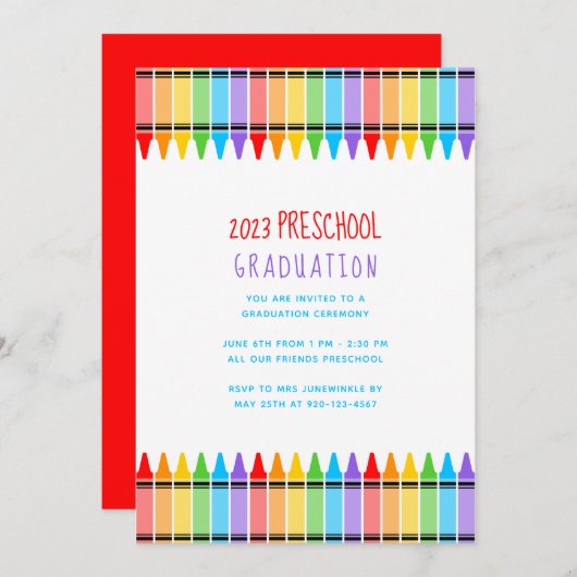クレヨンプレスクール卒業招待状 招待状 (正面/裏面)
