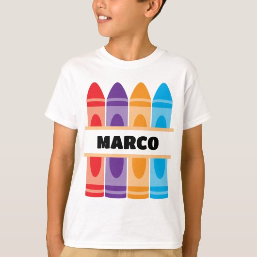 クレヨン名シャツ、キッズスクール幼稚園、少年 Tシャツ (正面)