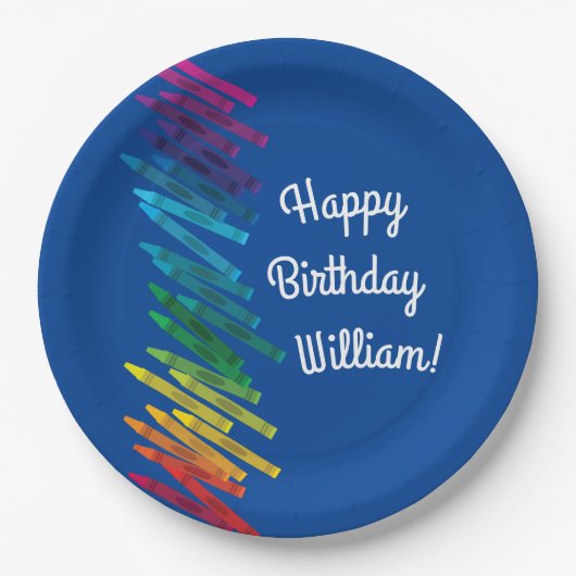 クレヨン子供の誕生日パーティーアートカワイイカラフル ペーパープレート (正面)