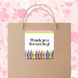 クレヨン子供の誕生日パーティーピンクグリーンありがとう スクエアシール