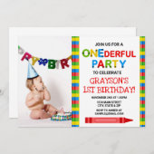 クレヨン第1回誕生日パーティの招待状フォトカード 招待状 (正面/裏面)