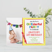 クレヨン第1誕生日パーティの招待状フォトカード 招待状 (スタンド正面)