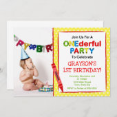 クレヨン第1誕生日パーティの招待状フォトカード 招待状 (正面/裏面)
