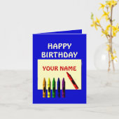 クレヨン色マイネームハッピーバースデーグリーティングカード カード (黄色い花)