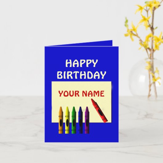クレヨン色マイネームハッピーバースデーグリーティングカード カード (黄色い花)