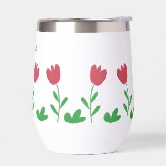 クレヨン赤いチューリップの花と緑の茂み春 (左面)