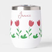 クレヨン赤いチューリップの花と緑の茂み春 (正面)