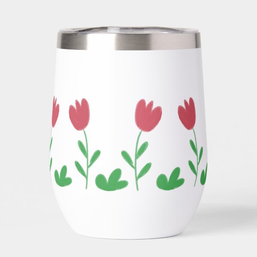 クレヨン赤いチューリップの花と緑の茂み春 (背面)