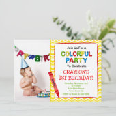 クレヨン1st誕生日パーティの招待状フォトカード 招待状 (スタンド正面)