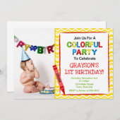 クレヨン1st誕生日パーティの招待状フォトカード 招待状 (正面/裏面)