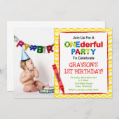 クレヨン1st誕生日パーティの招待状フォトカード 招待状 (正面/裏面)