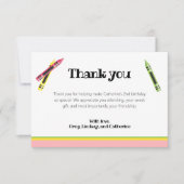 クレヨン キッズ 2歳 誕生日 ピンク 写真 サンキューカード (正面)