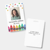 クレヨン & スターズ カラフル 学校 教師 ID バッジ (正面&裏面)