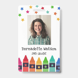 クレヨン & スターズ カラフル 学校 教師 ID バッジ