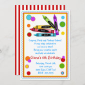 クレヨン 絵の具 手工芸 誕生日パーティー招待状 招待状 (正面/裏面)