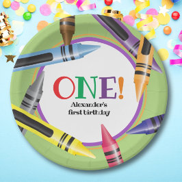 クレヨンONE First Birthday Partyグリーンオレンジ ペーパープレート