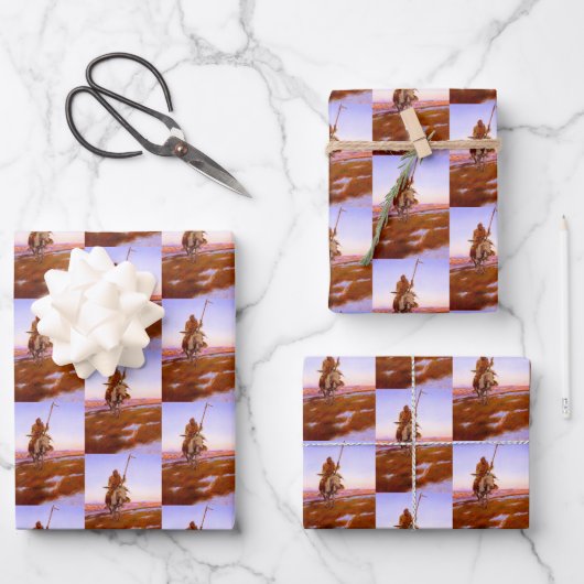 クレーインディアン先住民アメリカンアートチャールズMラッセル ラッピングペーパーシート (正面)