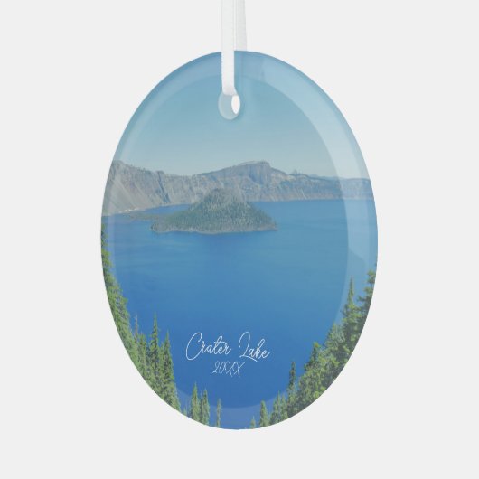 クレーターレイクウィザード島風光明媚な写真 ガラスオーナメント (正面左)