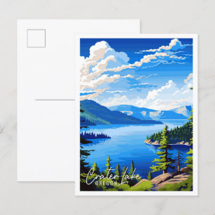 クレーターレイクオレゴンUSAヴィンテージ旅行イラストレーション ポストカード